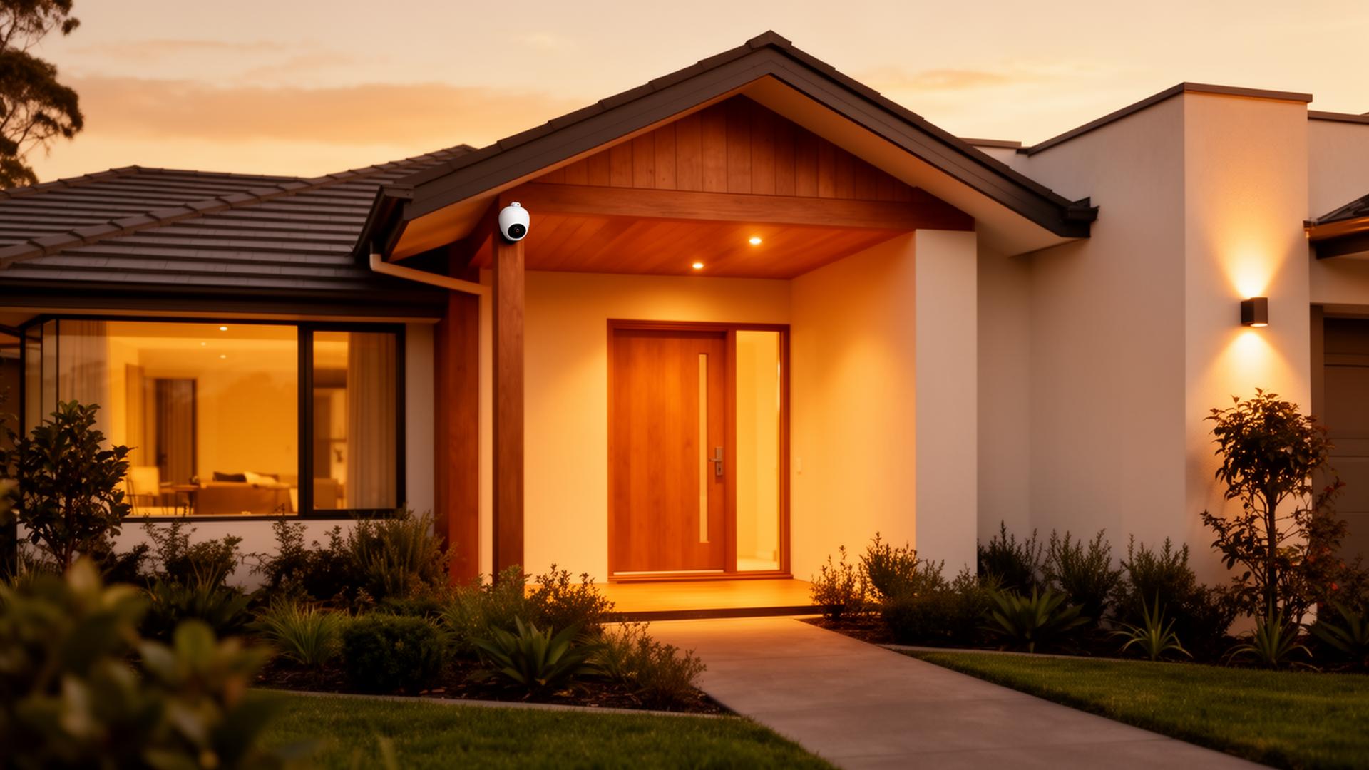 Beautiful modern home at warm dusk with exterior lighting